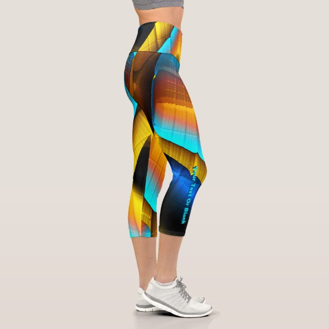 Blue-Gold Metallic Pattern 33 Capri Leggings (Right)