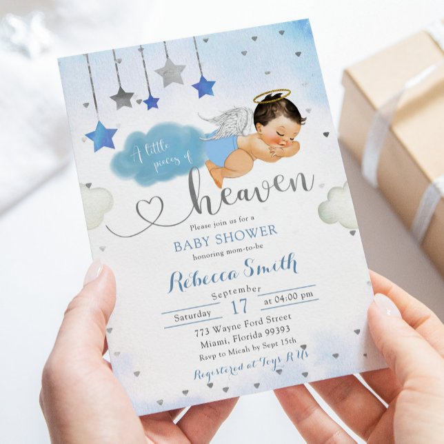 Blue Gold Mexican Baby Angel Baby Shower Invitation (Creator Uploaded)