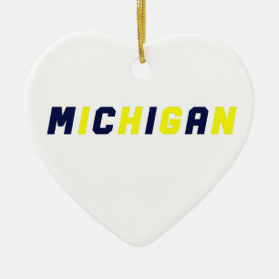 Blue & Gold Michigan Ceramic Tree Decoration