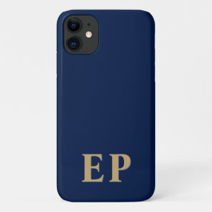 Blue & Gold   Minimal Modern Initial Monogram iPhone 11 Case
