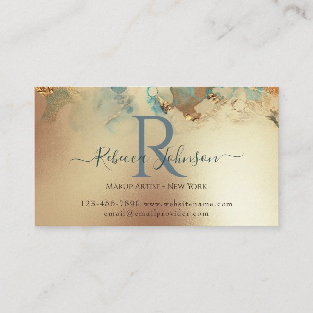 Blue Gold Modern Abstract Gift Certificate (Front)