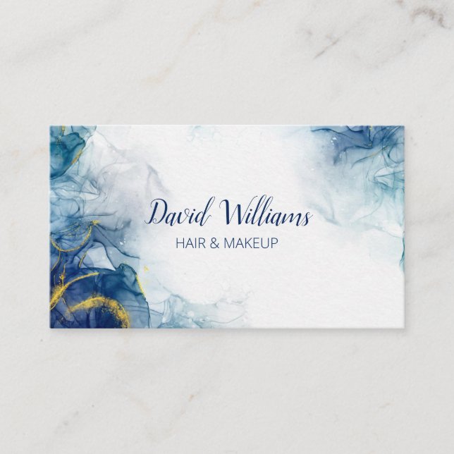 Blue Gold Modern Art Liquid Watercolor Business Card (Front)