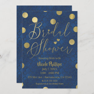 Blue & Gold Modern Chic Glam Bridal Shower Invitation