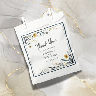 Blue Gold Modern Elegant Floral Wedding Favour Bags