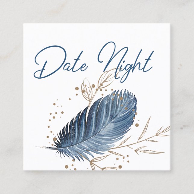 Blue Gold Modern Floral Elegant Date Night Card (Front)