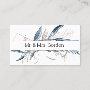 Blue Gold Modern Floral Elegant Escort Card
