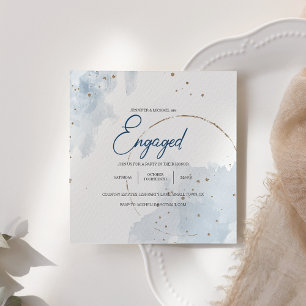 Blue Gold Modern Floral Elegant Glitter Engagement