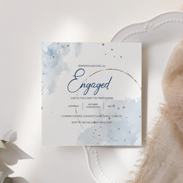 Blue Gold Modern Floral Elegant Glitter Engagement (Creator Uploaded)
