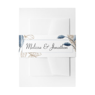 Blue Gold Modern Floral Elegant Wedding Invitation Belly Band