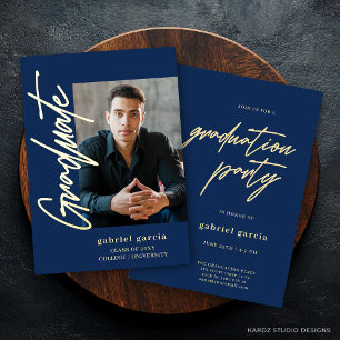 Blue Gold Modern Graduation Invitation
