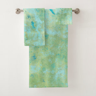 Blue & Gold Modern Marbled Abstract Marble Splash Bath Towel Set