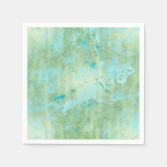 Blue & Gold Modern Marbled Abstract Marble Splash Napkin (Front)