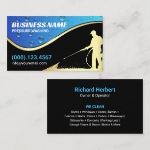 Blue Gold Modern Pressure Washing Cleaning Business Card