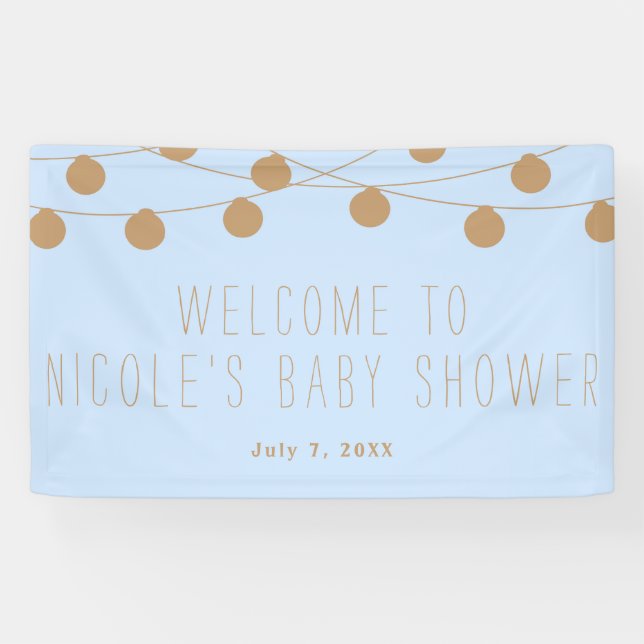 Blue & Gold Modern String Light Baby Shower Banner (Horizontal)