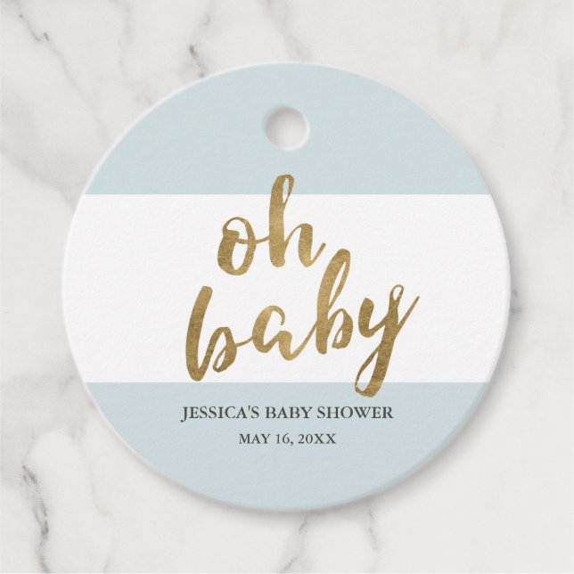 Blue & Gold Modern Stripes Boy Baby Shower  Favour Tags (Front)