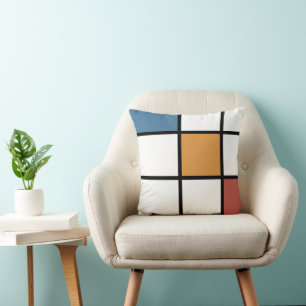 Blue Gold Mondrian Style Cushion