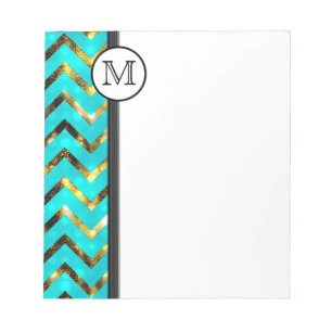 Blue gold monogram chevron pattern notepad
