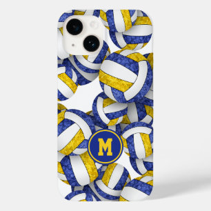 Blue gold monogrammed girly volleyballs pattern Case-Mate iPhone 14 case