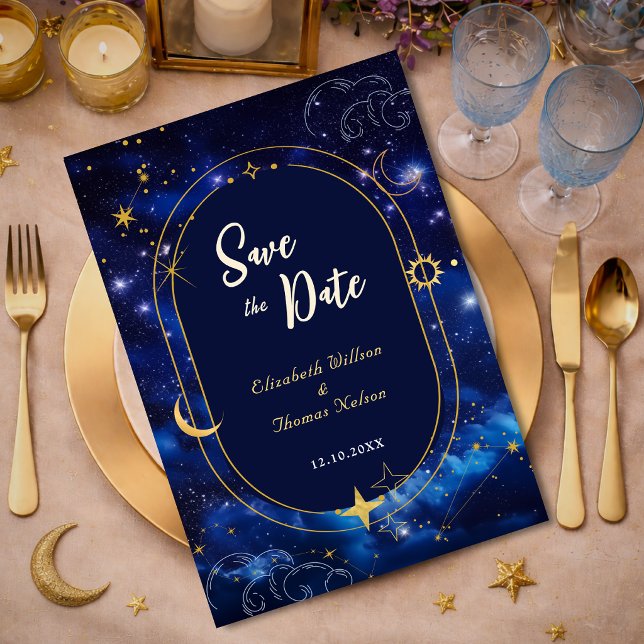 Blue gold moon mystic celestial astronomy wedding save the date (Creator Uploaded)