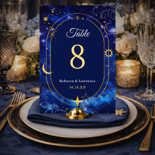 Blue gold moon mystic celestial astronomy wedding table number
