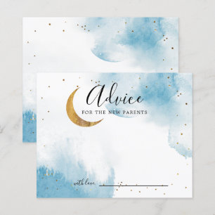 Blue Gold Moon Stars Baby Shower Advice Card