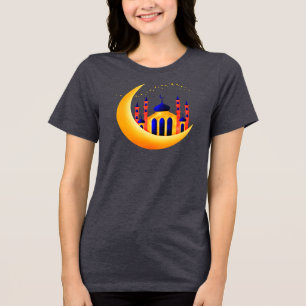 Blue & Gold Mosque on Crescent Moons Stars Ramadan Tri-Blend Shirt