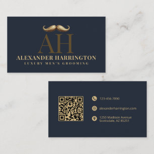 Blue Gold Moustache Mens Grooming Barber Shop Business Card