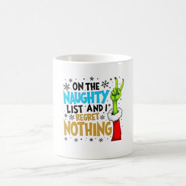 Blue & Gold Naughty List Christmas Creature Design Coffee Mug (Center)