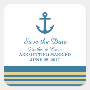 Blue Gold Nautical Anchor Save the Date Stickers