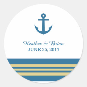 Blue Gold Nautical Anchor Wedding Stickers