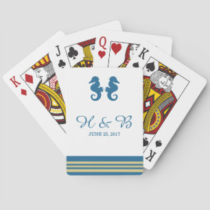 Blue Gold Nautical Seahorse Playing Cards