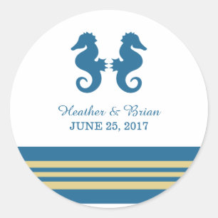 Blue Gold Nautical Seahorse Wedding Stickers