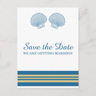 Blue Gold Nautical Seashells Save the Date Announcement Postcard