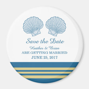 Blue Gold Nautical Seashells Save the Date Magnet
