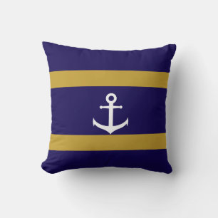 Blue & Gold Nautical Striped Throw Cushion
