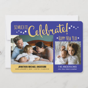 Blue & Gold New Years Photo Baby Boy Announcement