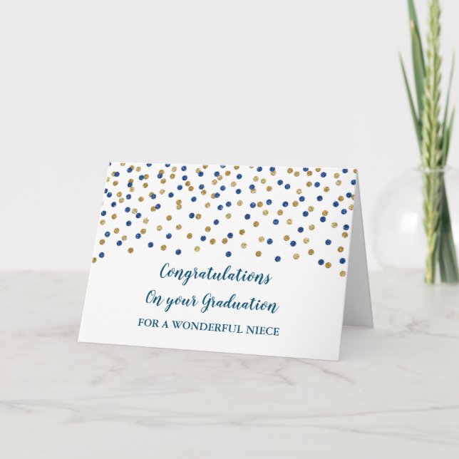 Blue Gold Niece Congratulations Graduation Card (Front)
