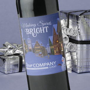 Blue, Gold Nighttime Christmas Old Town Wine Label