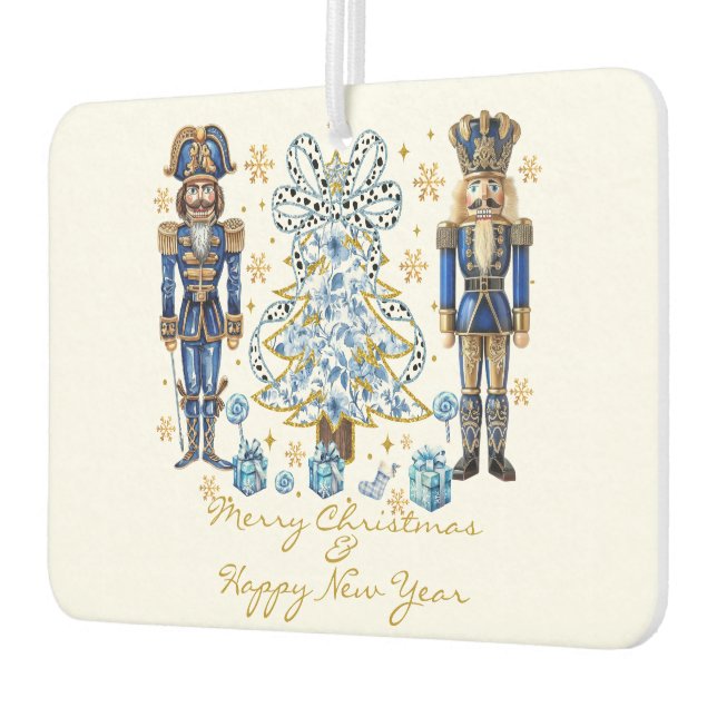 Blue Gold Nutcrackers Merry Christmas Car Air Freshener (Left)