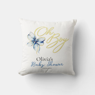 Blue & Gold “Oh Boy” Gold Typography Baby Shower Cushion