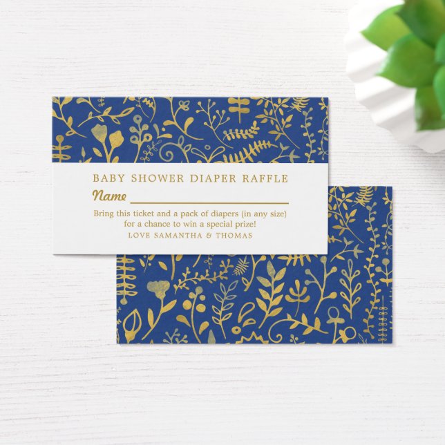Blue & Gold Oriental Floral, Diaper Raffle Ticket (Desk)