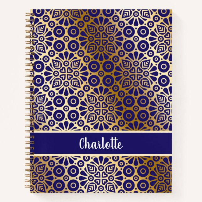 Blue gold oriental name script notebook (Front)