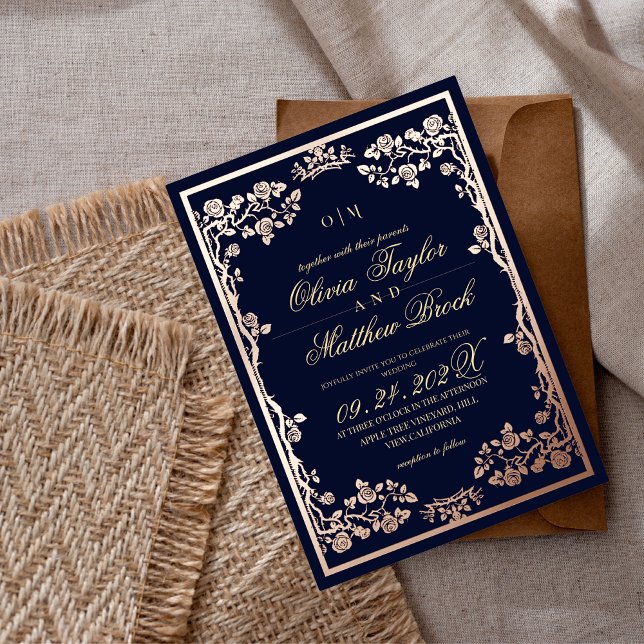 Blue Gold Ornate Botanical The Wedding of (Creator Uploaded)