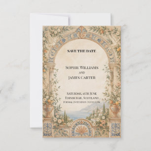 Blue Gold Ornate Botanical Wedding Save The Date