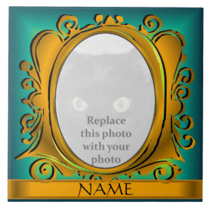 Blue Gold Oval Photo Frame with Name Tile