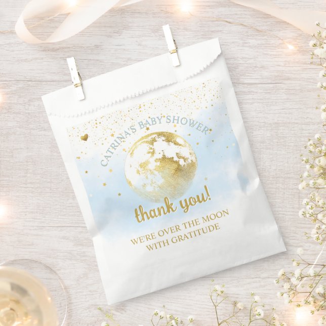 Blue Gold Over the Moon and Stars Baby Shower Favour Bags (Clipped)