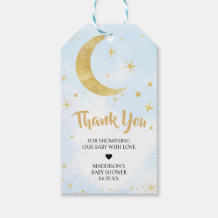 Blue Gold Over The Moon Baby Shower Favour Tags
