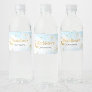 Blue Gold Over The Moon Baby Shower  Water Bottle Label