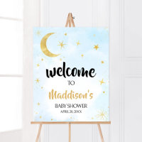 Blue Gold Over The Moon Baby Shower Welcome