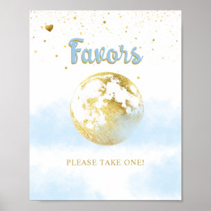 Blue Gold Over the Moon Favours Baby Shower Sign